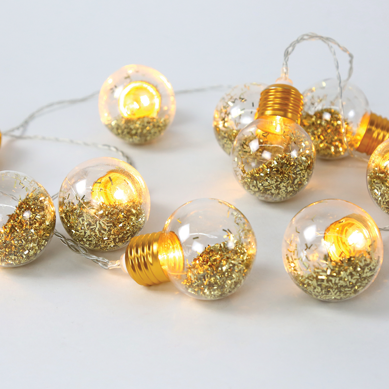 ACA LIGHTING CHRISTMAS X07101137 "GLASS GOLD LED BULB" 10 LED STRING LIGHTS BATTERIES (2xAA), WW,IP20, 135+30cm, TRAN/NT LEAD CABLE