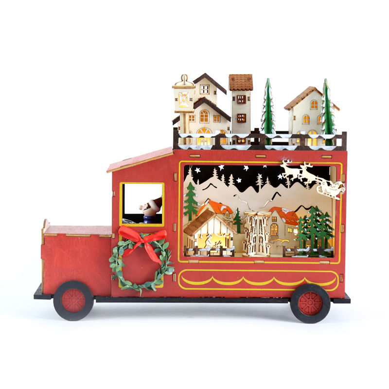 ACA LIGHTING CHRISTMAS X07101153 "WOODEN DECO RED CAR" 10 LED WW LIGHTS BAT (3xAA) IP20 31x9x24cm
