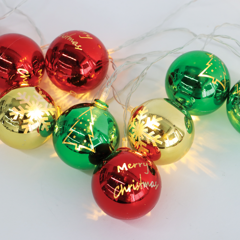 ACA LIGHTING CHRISTMAS X07101162 "XMAS PLASTIC BALL LIGHTS", 10 LED, BATTERIES (2xAA), WW,IP20, 150+30cm LEAD CABLE