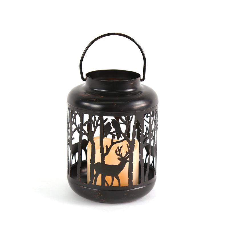 ACA LIGHTING CHRISTMAS X0711107 "METAL BLACK REINDEER LANTERN" WHITE CANDLE, 1 LED LIGHTS BAT. (3xAAA), WW,IP44, Φ12Χ18CM