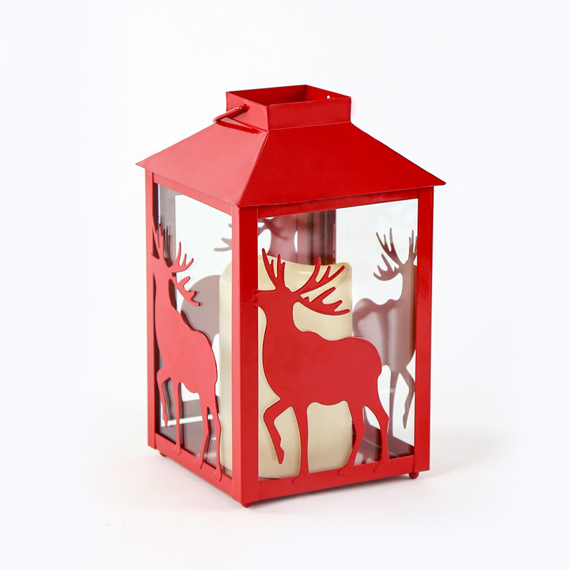 ACA LIGHTING CHRISTMAS X0711108 "METAL RED REINDEER LANTERN" WHITE CANDLE, 1 LED LIGHTS BAT. (3xAAA), WW,IP44, Φ13Χ21CM