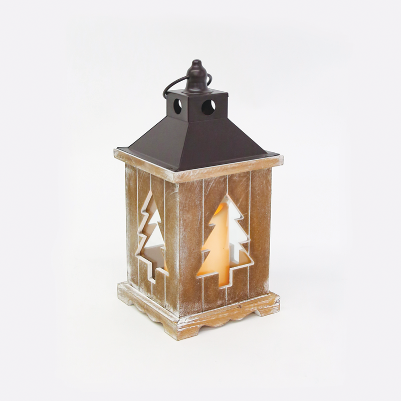 ACA LIGHTING CHRISTMAS X0711109 "WOODEN & METAL LANTERN" WHITE CANDLE, 1 LED LIGHTS BAT. (3xAAA), WW,IP44, Φ14Χ31CM