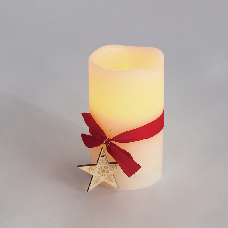 ACA LIGHTING CHRISTMAS X0711117 "RED RIBBON WAX CANDLE", 1 LED LIGHTS BAT. (2xAA), WW,IP20, φ7.5x12.5cm