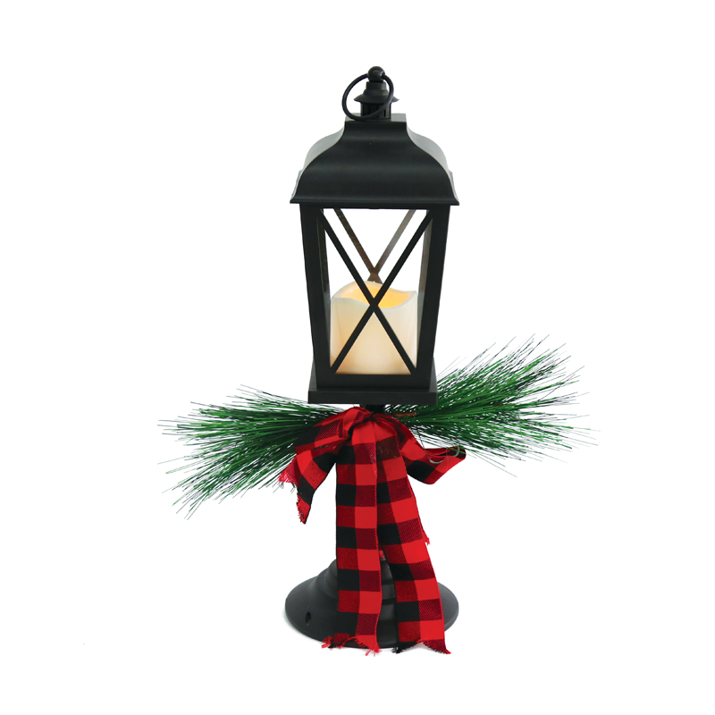 ACA LIGHTING CHRISTMAS X0711149 BLACK PLASTIC LANTERN WHITE WAX, 1 LED LIGHT BAT (3xAAA) WW IP20 14.5x14.5x54cm