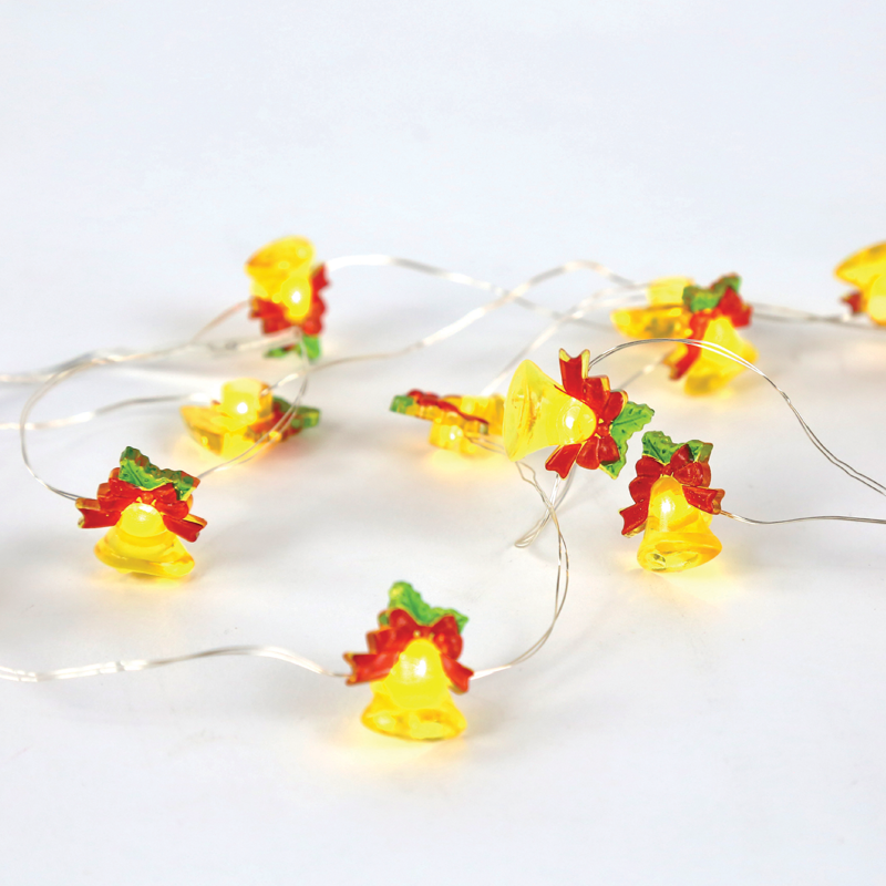 ACA LIGHTING CHRISTMAS X07151101 "BELL" 15 MINI LED STRING LIGHTS, WW, SILVER COPPER WIRE, BAT. (2ΑΑ),IP20, 140+30CM TRAN/NT CABLE