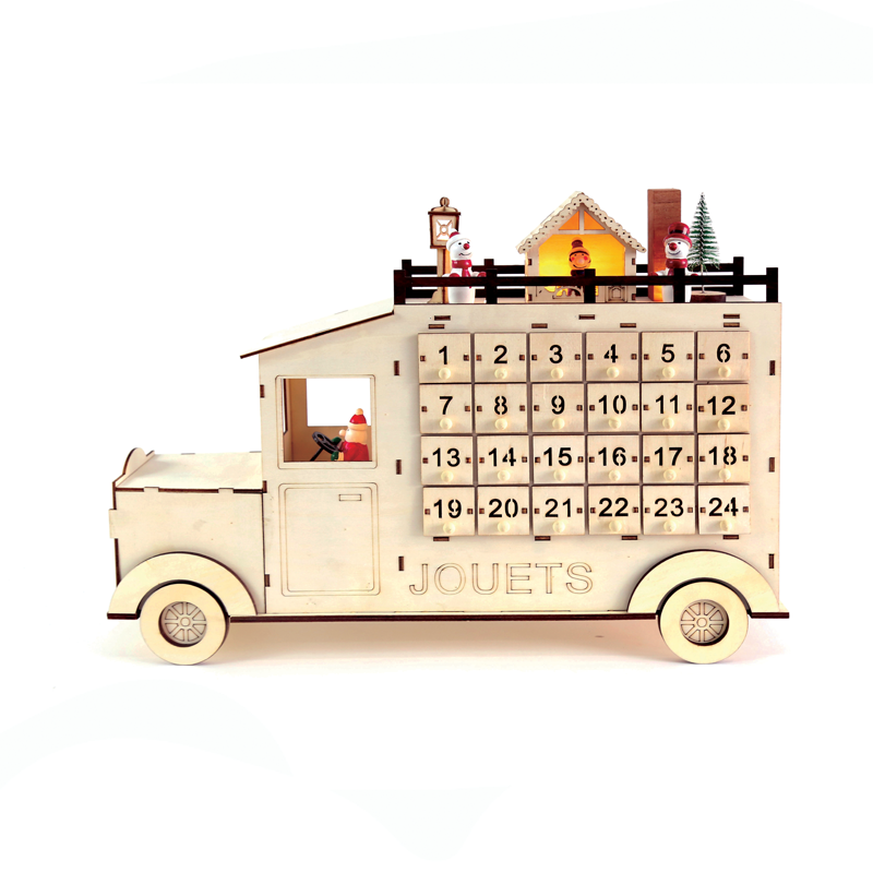 ACA LIGHTING CHRISTMAS X07151152 "WOODEN DECO CAR CALENDAR" 15 LED WW LIGHTS BAT (3xAA) IP20 45x12.5x32cm