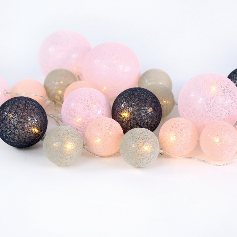 ACA LIGHTING CHRISTMAS X07201160 “WOVEN BALL FAIRY LIGHTS” PINK - GREY BALL 20 LED STRING LIGHTS WITH BATTERIES (3xΑΑ) WARM WHITE IP20 285+30cm TRANSPARENT CABLE