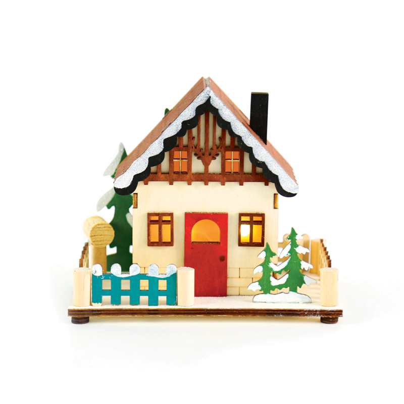 ACA LIGHTING CHRISTMAS X0721758 "WOODEN DECO HOUSE" 2 LED WW LIGHTS BAT (1xCR2032) IP20 15x9X13cm