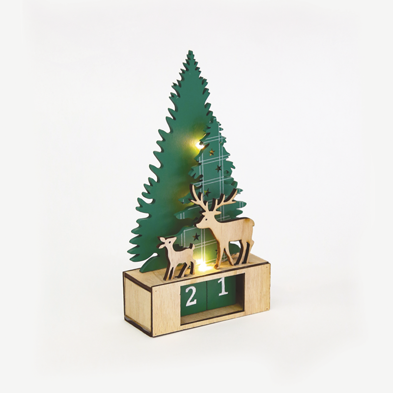 ACA LIGHTING CHRISTMAS X0731627 "WOODEN TREE GREEN XMAS CALENDAR", 3 LED LIGHTS WW BAT. (1ΧCR2032) STEADY IP20 12Χ5.5Χ23.5CM