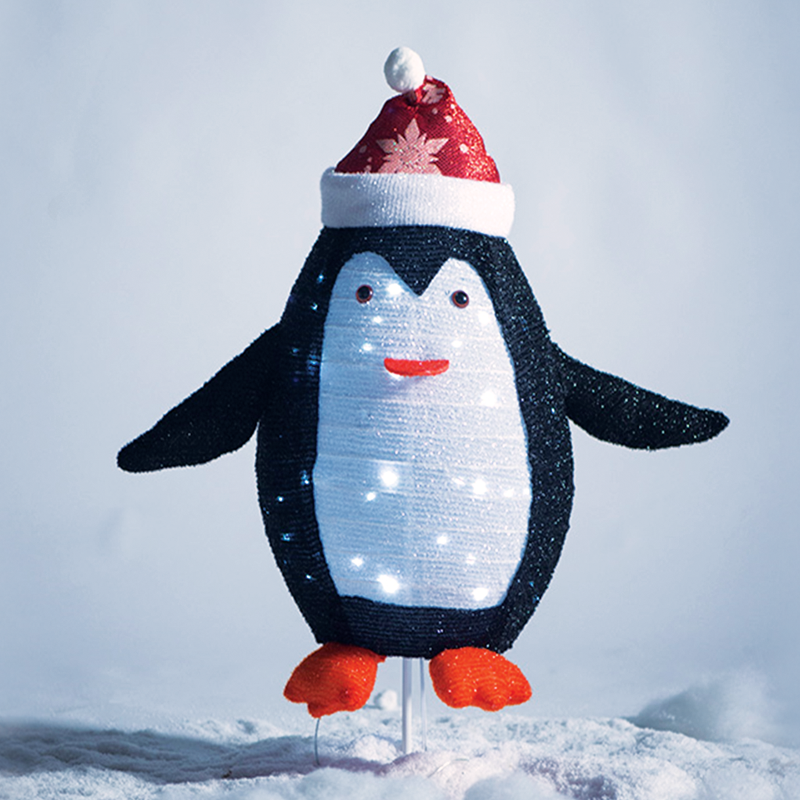 ACA LIGHTING CHRISTMAS X07402165 "PENGUIN DECORATION", 40 LED, METAL+CLOTH, BATTERIES (3xAA), TIMER, CW,IP44, 66x32x72cm, Φ22x32cm