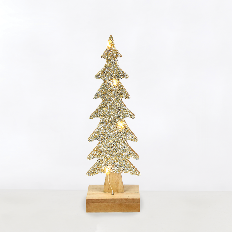 ACA LIGHTING CHRISTMAS X0741142 "WOODEN XMAS TREE", 4 ΜΙΝΙ LED LIGHTS WW BAT. (2XAAA) SILVER COPPER WIRE IP20 Φ9.5Χ30.5CM