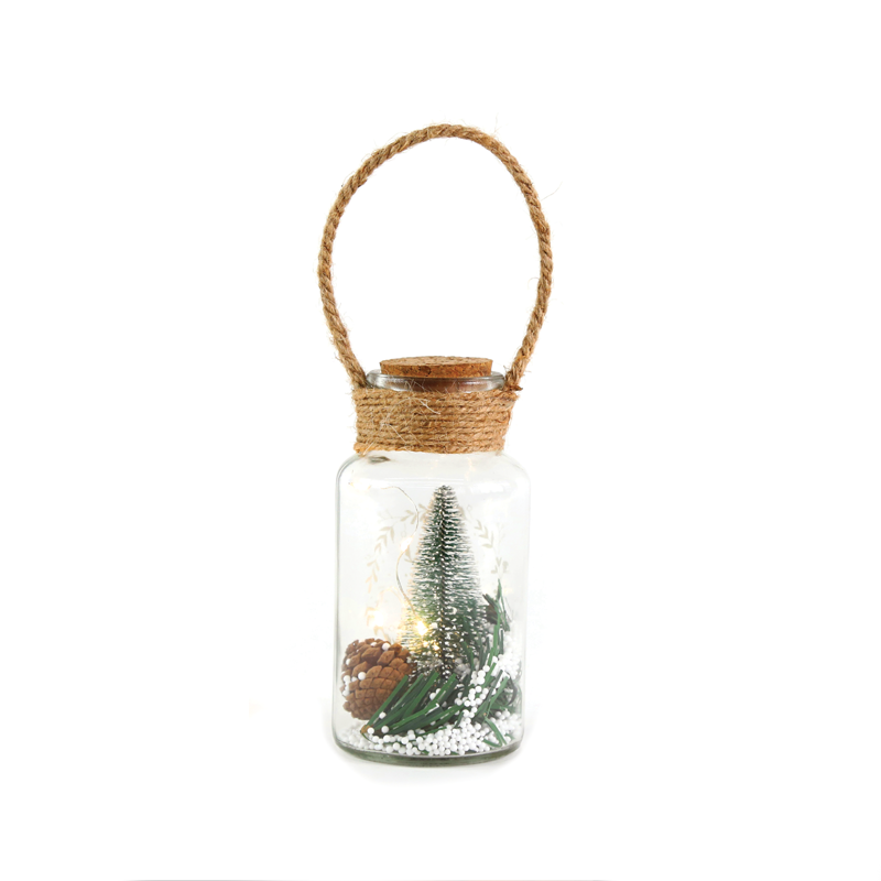 ACA LIGHTING CHRISTMAS X0751750 SMALL GLASS JAR, 5 LED LIGHTS SILVER COPPER WIRE BAT. (3xLR44) WW IP20 Φ8x16.5cm