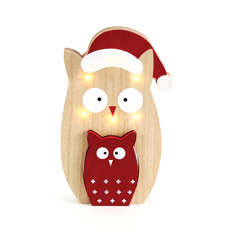 ACA LIGHTING CHRISTMAS X0761157 "WOODEN DECO SMALL & BIG OWL" 6 LED WW LIGHTS BAT (2xΑAA) IP20 18x2.4x25cm