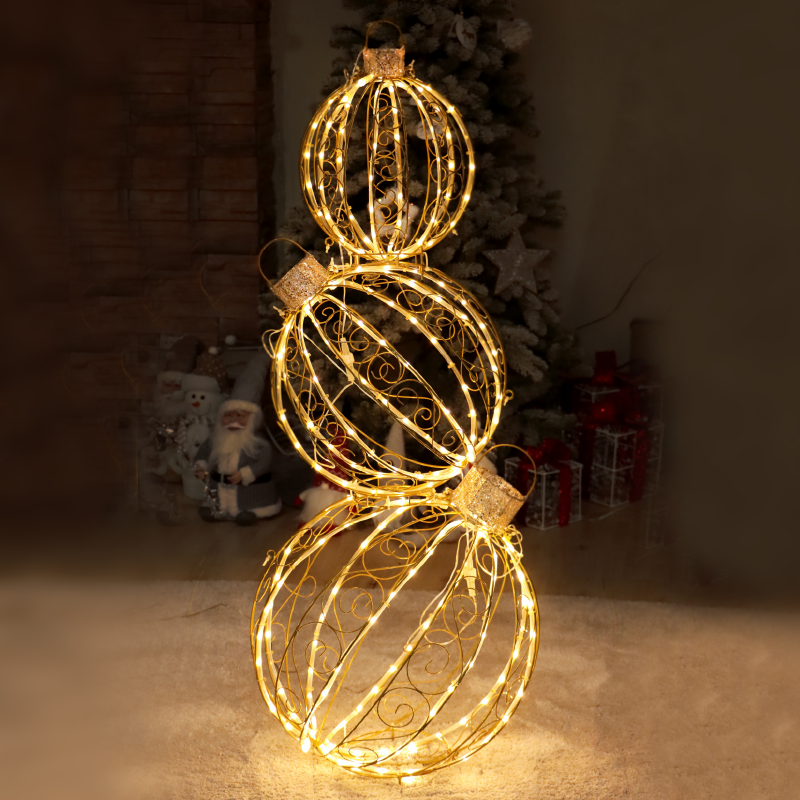 ACA LIGHTING CHRISTMAS X076414105 SET OF 3 3D BALLS 262 WW FLASH & STEADY GOLD COPPER WIRE ADAPTOR 4,35VDC 51*51*130cm 4 IP44 5m LEAD CABLE