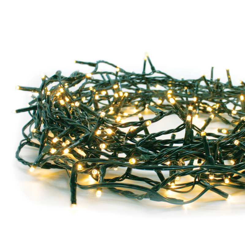 ACA LIGHTING CHRISTMAS X081001212 100 LED STRING LIGHTS PER 5cm SUPER WARM WHITE, ADAPTOR 31VDC & 8 FUNCTIONS, IP44 5m GREEN CABLE
