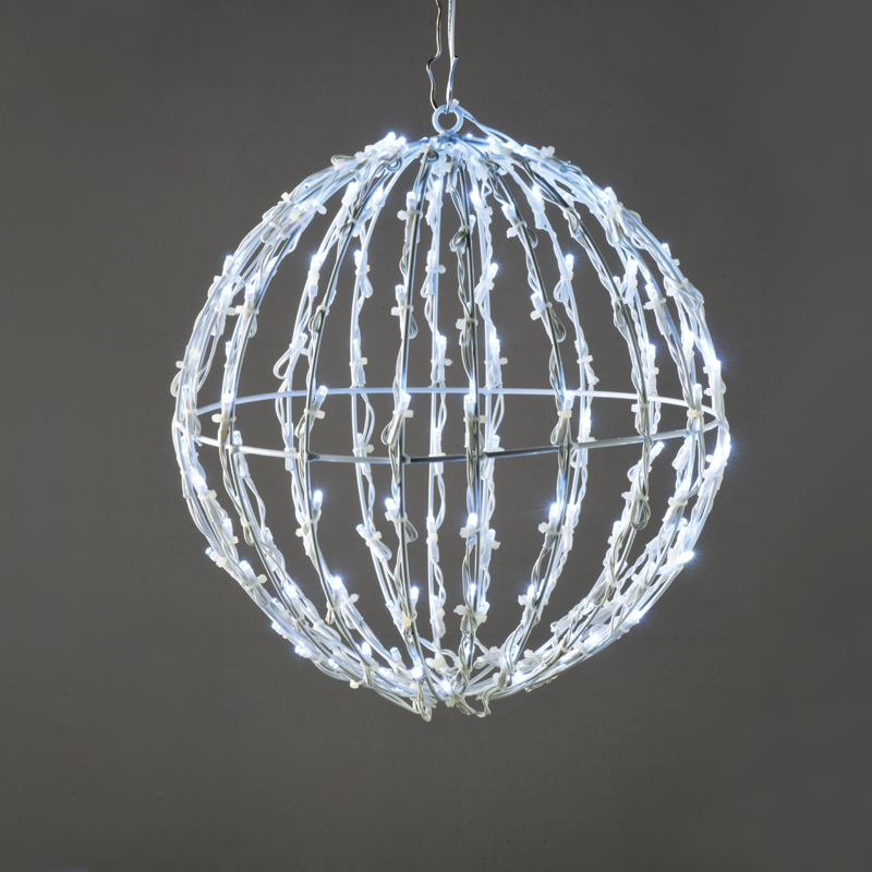 ACA LIGHTING CHRISTMAS X081002413 "3D BALL", MOTIF 100 LED STRING LIGHTS, COOL WHITE, ADAPTOR (4.5VDC) , IP44, 20x20x21cm, WHITE CABLE, 5m