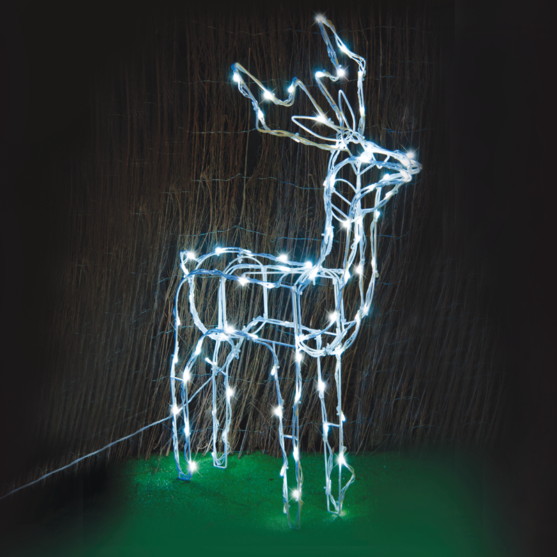 ACA LIGHTING CHRISTMAS X0810024241 "STANDING REINDEER" 100 LED MOTIF STRING LIGHTS CW, ADAP. 31VDC & 8 FUNCTIONS, IP44, 66x31x80cm, 5m WHITE CABLE