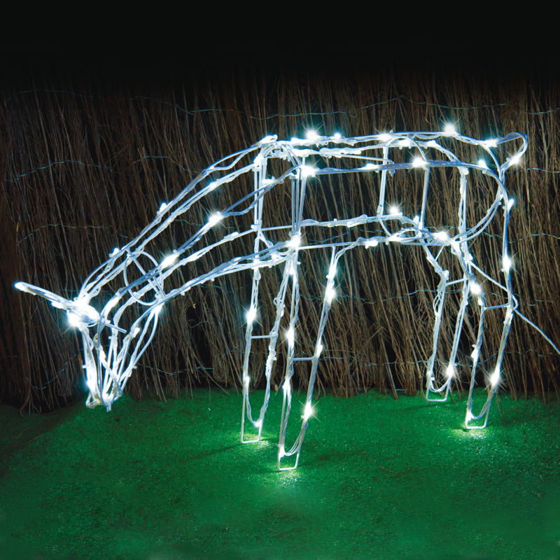 ACA LIGHTING CHRISTMAS X0810024242 "FEEDING REINDEER" 100 LED MOTIF STRING LIGHTS CW, ADAP. 31VDC & 8 FUNCTIONS, IP44, 70x14x41cm, 5m WHITE CABLE