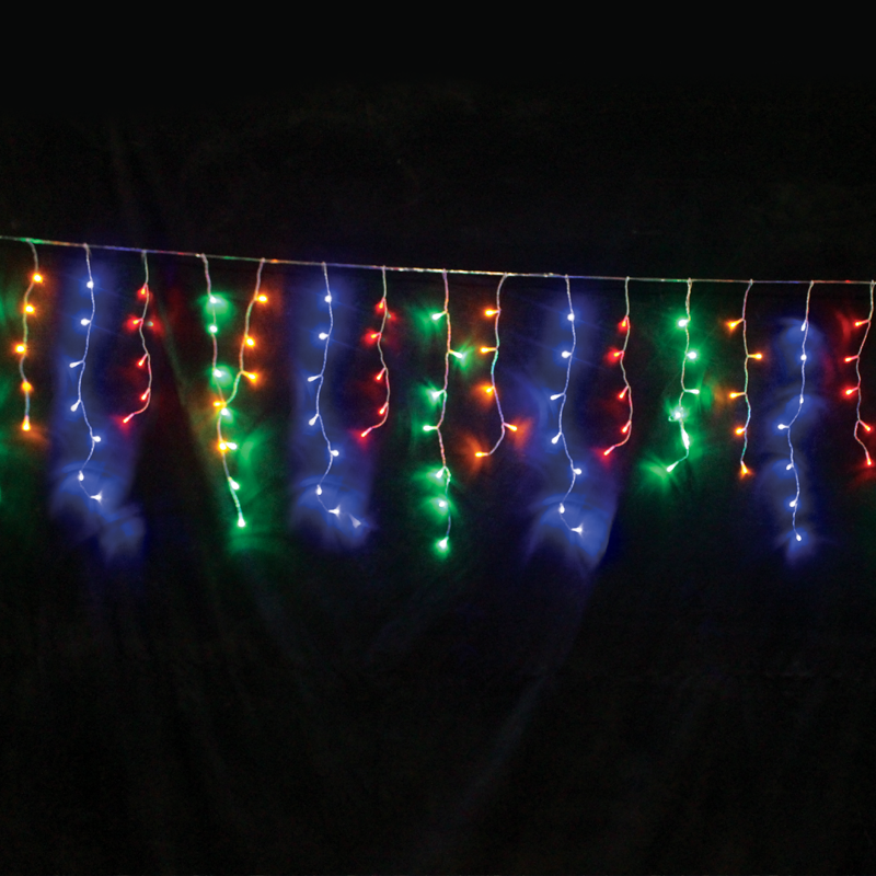 ACA LIGHTING CHRISTMAS X08144322 144 LED ICICLE LIGHT, MULTICOLOR, ADAPT. (31VDC), CONNECT. (MAX 4) & 8 FUNCT.,IP44, 300x60cm, TRANS/NT CABLE