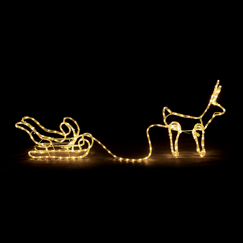 ACA LIGHTING CHRISTMAS X081921214 "REINDEER PULL SLEIGH", 192 LED MOTIF 8m 2-WIRE ROPE LIGHT, WARM WHITE, IP44, 145x23.5x49cm, 1.5m LEAD CABLE