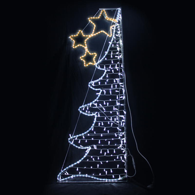ACA LIGHTING CHRISTMAS X082522219 "HALF XMAS TREE", 252&200 LED LED STREET POLE MOTIF 7m 2-WIRE ROPE+STRING LIGHTS, CW+YELLOW STEADY, IP44, 750x200CM, 1.5m LEAD CABLE