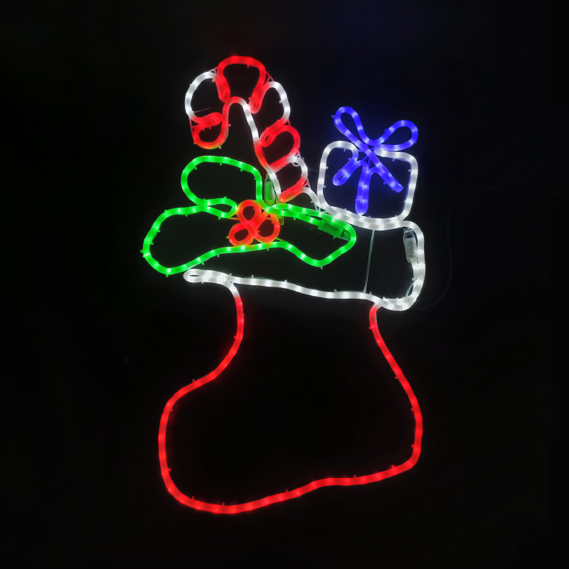 ACA LIGHTING CHRISTMAS X082523526 SOCK WITH PRESENT 252 LED MOTIF 7m 2-WIRE ROPE LIGHT, MULTICOLOR STEADY IP65 53*78cm 1.5m LEAD WIRE