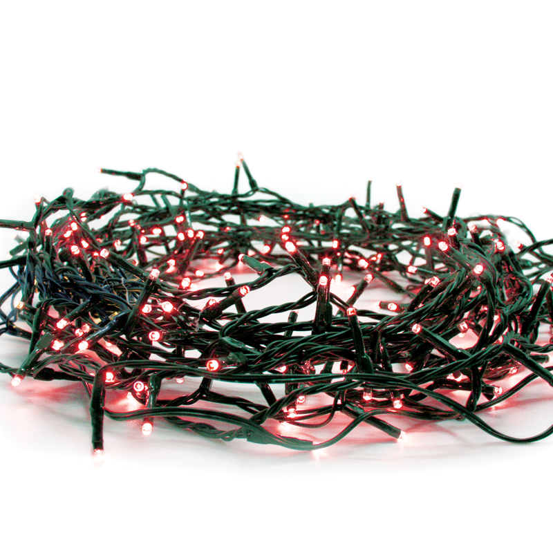 ACA LIGHTING CHRISTMAS X08300412 300 LED STRING LIGHTS (PER 5cm), RED, ADAPTOR (31VDC) & 8 FUNCTIONS,IP44, 15m, GREEN CABLE