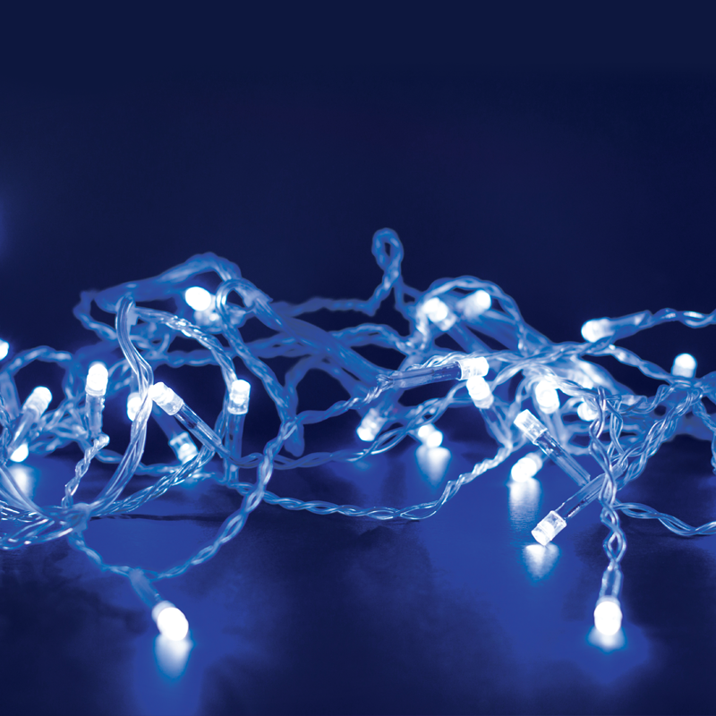 ACA LIGHTING CHRISTMAS X08300622 300 LED STRING LIGHTS (PER 5cm), BLUE, ADAPTOR (31VDC) & 8 FUNCTIONS,IP44, 15m, TRAN/NT CABLE