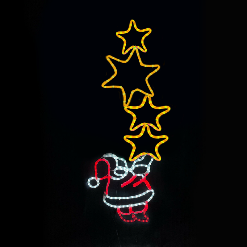 ACA LIGHTING CHRISTMAS X083363225 SANTA WITH STARS 336 LED MOTIF 9,35m 2-WIRE ROPE LIGHT, MULTICOLOR FLASH IP65 49*144cm 1.5m LEAD WIRE