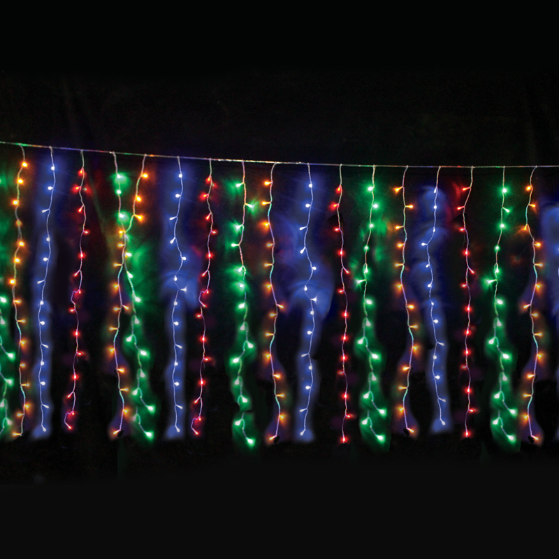 ACA LIGHTING CHRISTMAS X08360322 360 LED CURTAIN LIGHTS 20 STINGS x 18 LEDs, MULITCOLOR, ADAP. 31VDC & CONNEC. MAX 2 SET, IP44 200x200cm TRAN/NT CABLE