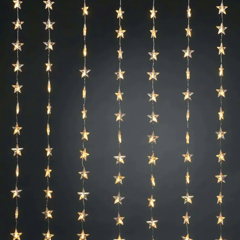 ACA LIGHTING CHRISTMAS X0848122 48LED CURTAIN LIGHTS STARS COOL WHITE ADAPTOR VDC & 8 FUNCTIONS IP44 5M GREEN CABLE