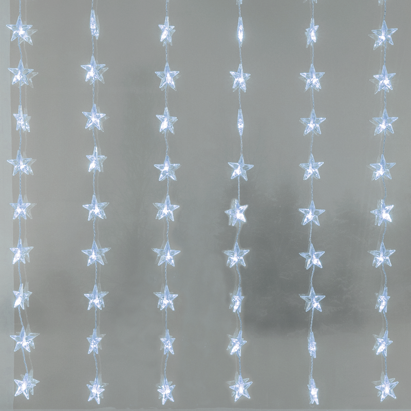 ACA LIGHTING CHRISTMAS X0848222 48LED CURTAIN LIGHTS STARS COOL WHITE ADAPTOR VDC & 8 FUNCTIONS IP44 5M GREEN CABLE