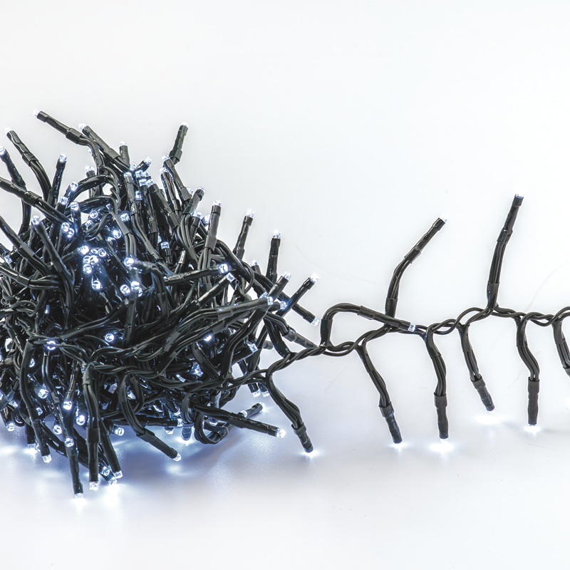 ACA LIGHTING CHRISTMAS X087002122 700 CLUSTER LED STRING LIGHTS (PER 5cm), CW, ADAPTOR (31VDC) & 8 FUNCTIONS,IP44, 11.5m, GREEN CABLE