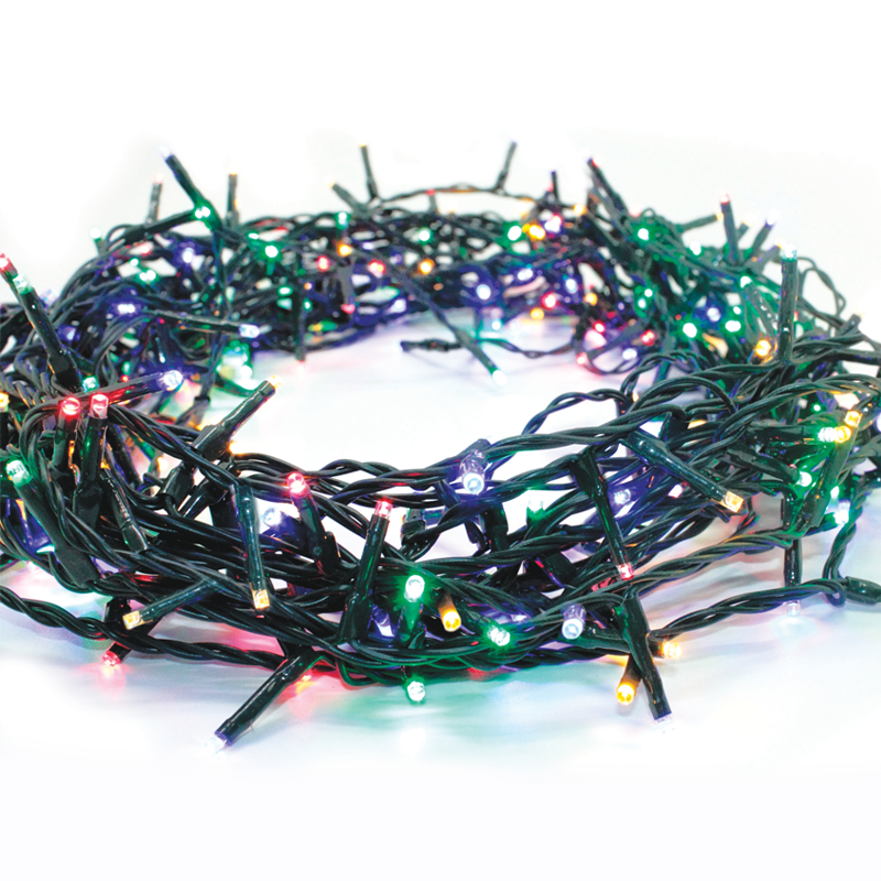 ACA LIGHTING CHRISTMAS X08700312 700 LED STRING LIGHTS (PER 5cm), MULTICOLOR, ADAPTOR (31VDC) & 8 FUNCTIONS,IP44, 35m, GREEN CABLE