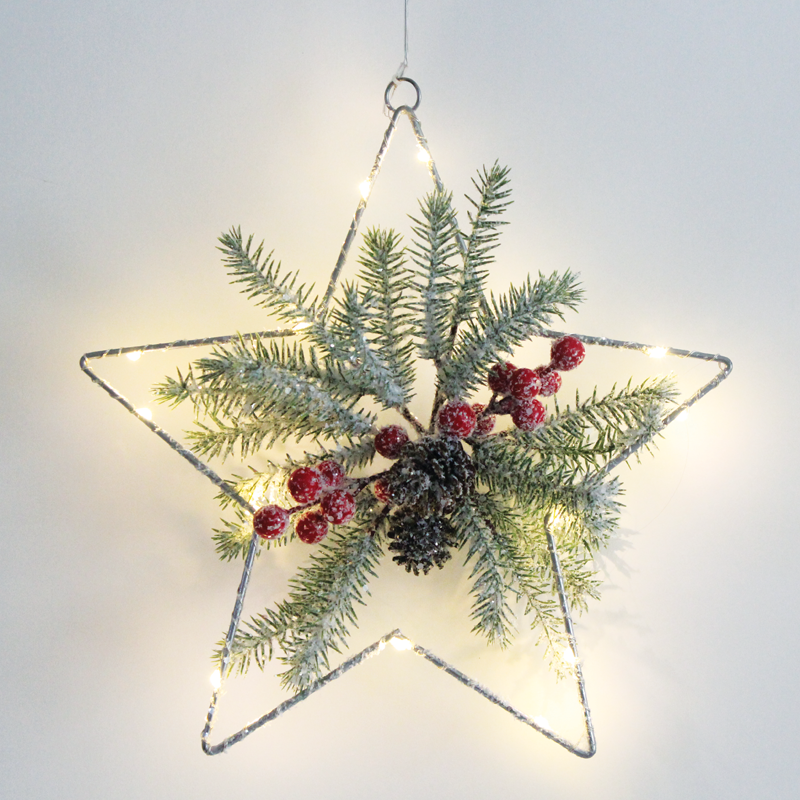 ACA LIGHTING CHRISTMAS X09151104 "HANGING STAR" 15 MINI LED WW SILVER COPPER LIGHTS WITH BATTERIES (3AA) IP20 30X30CM, 30CM LEAD WIRE TR/NT CABLE