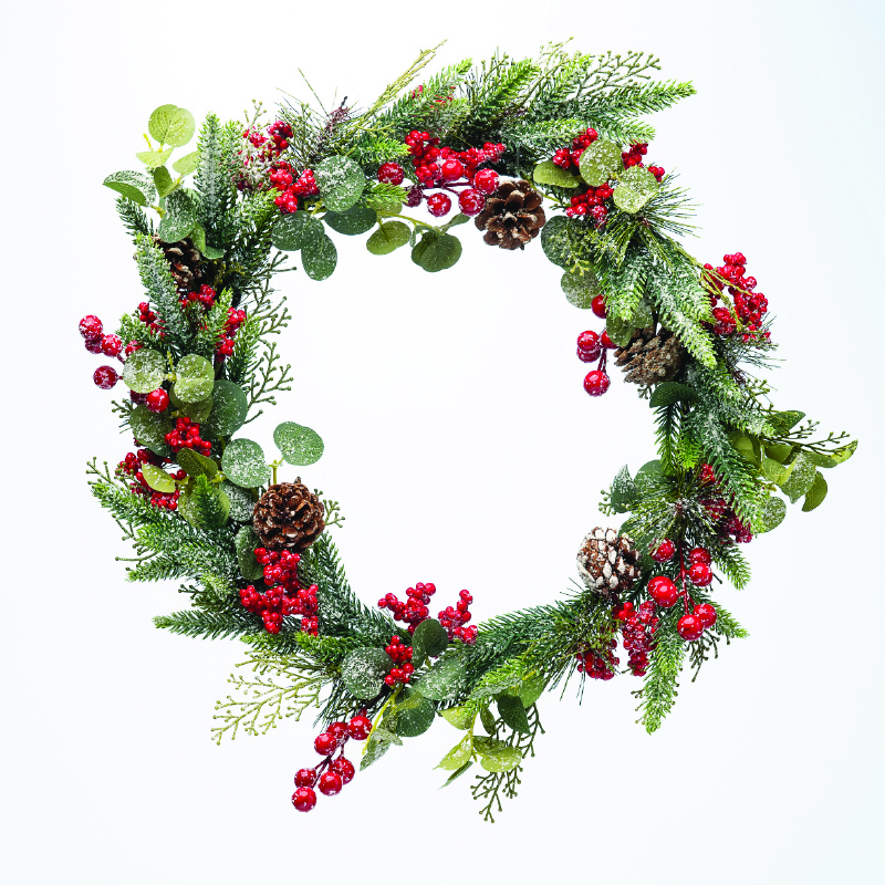 ACA LIGHTING CHRISTMAS X094816 CHRISTMAS WREATH BERRIES & PINES DIAM:48cm