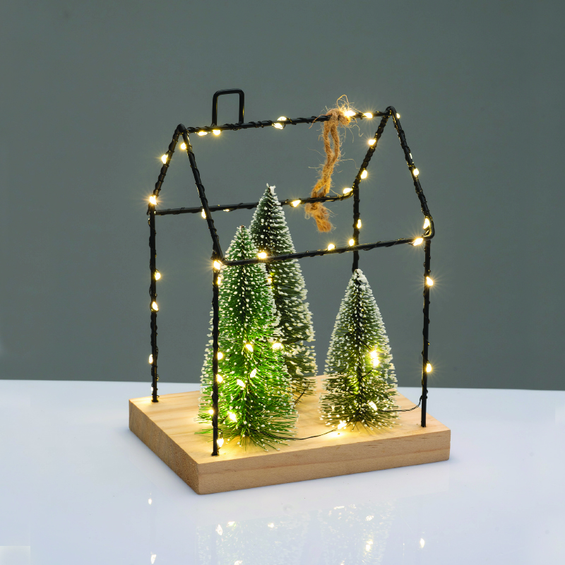 ACA LIGHTING CHRISTMAS X09551111 METAL HOUSE WITH TREES DECORATIVE HANGING 55 LED WW BATT 3ΧΑΑΑ (NOT INCL) IP20 16.5*12*22cm
