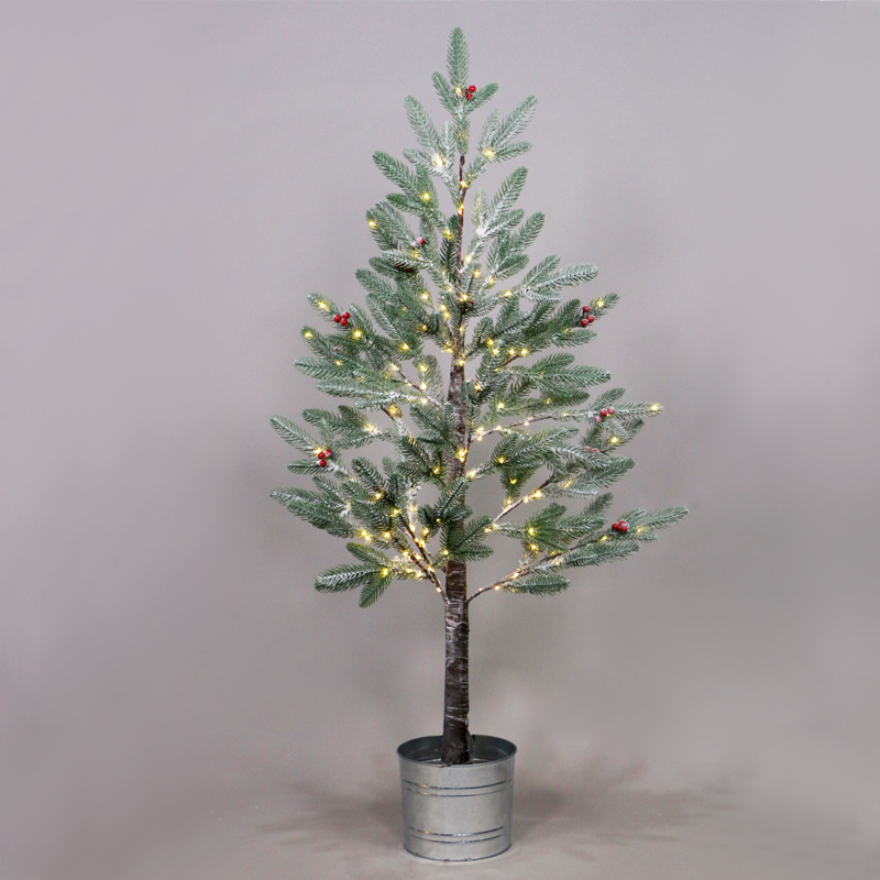 ACA LIGHTING CHRISTMAS X10168144 “SNOW PINE TREE WITH RED CHERRY AND POT” 168 WW LED LIGHTS ADAPT. (4,5V) IP44 H:120CM Ø20CM 3M LEAD CABLE