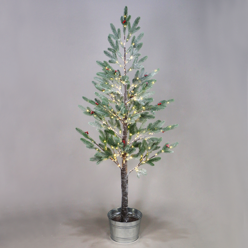 ACA LIGHTING CHRISTMAS X10288144 “SNOW PINE TREE WITH RED CHERRY AND POT” 288 WW LED LIGHTS ADAPT. (4,5V) IP44 H:160CM Ø20CM 3M LEAD CABLE