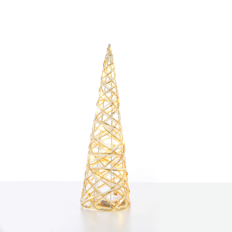 ACA LIGHTING CHRISTMAS X11201117 "WHITE & GOLD CONE TREE" 20 MINI WW LED LIGHTS BAT 3ΧΑΑ,IP20 Φ13X40CM
