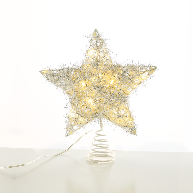 ACA LIGHTING CHRISTMAS X11201122 "SILVER CONVEX STAR" 20 MINI WW LED LIGHTS BAT 3ΧΑΑ,IP20 23x5x20cm