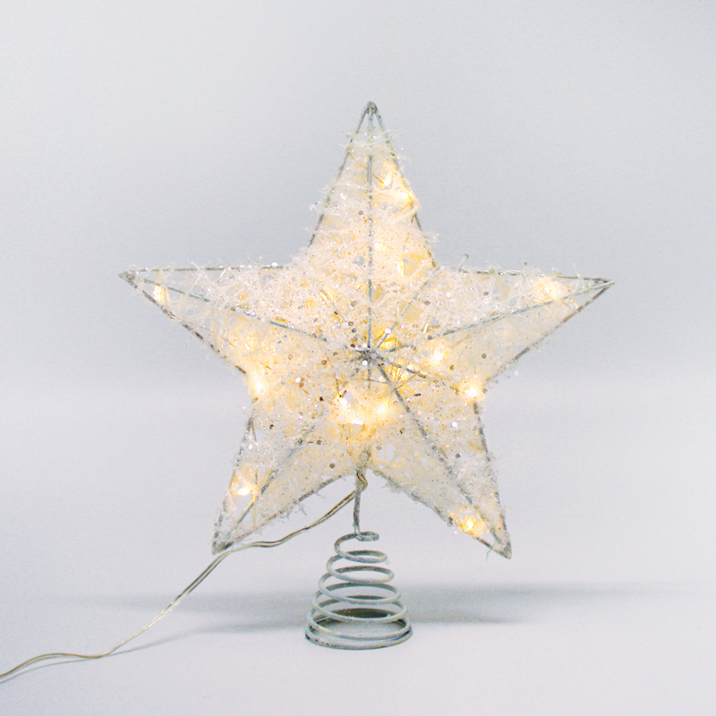 ACA LIGHTING CHRISTMAS X11201126 "WHITE GLITTER THREAD COTTON CONVEX STAR" 20 MINI WW LED LIGHTS BAT 3ΧΑΑ,IP20 23x5x20cm