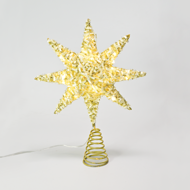 ACA LIGHTING CHRISTMAS X112011271 "GOLD TINSEL THREAD STAR 1" 20 MINI WW LED LIGHTS BAT. 3ΧΑΑ,IP20 28x5x20cm