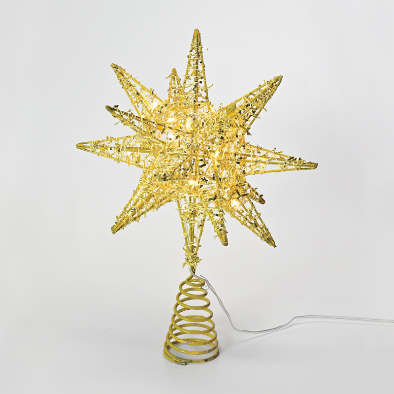 ACA LIGHTING CHRISTMAS X112011272 "GOLD TINSEL THREAD STAR 2" 20 MINI WW LED LIGHTS BAT. 3ΧΑΑ,IP20 28x5x20cm