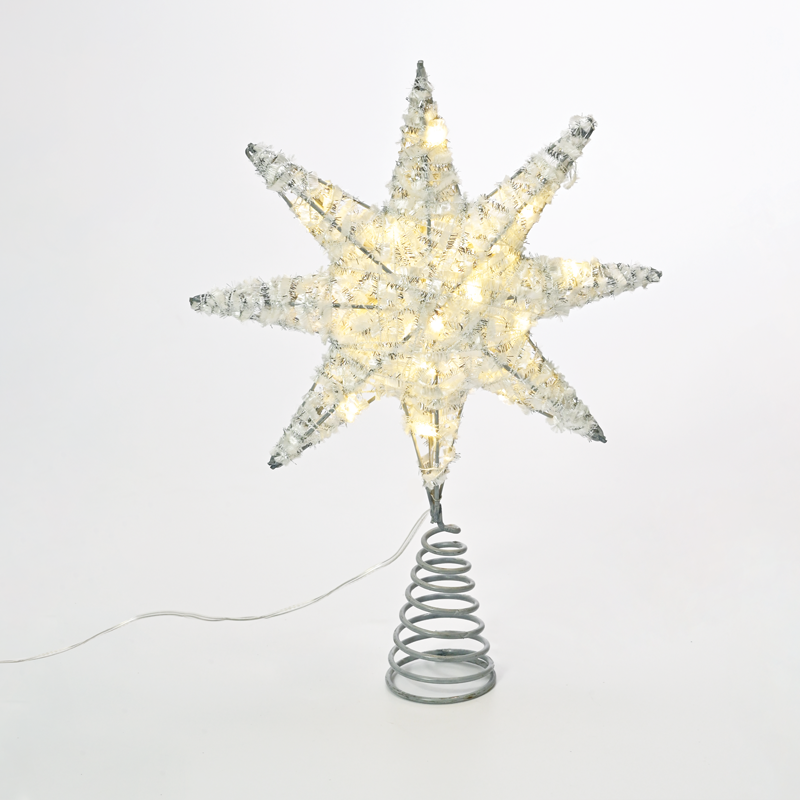 ACA LIGHTING CHRISTMAS X112011281 "SILVER TINSEL THREAD STAR 1" 20 MINI WW LED LIGHTS BAT. 3ΧΑΑ,IP20 28x5x20cm