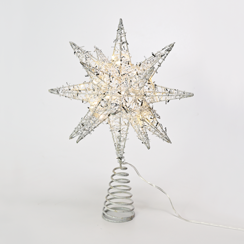 ACA LIGHTING CHRISTMAS X112011282 "SILVER TINSEL THREAD STAR 2" 20 MINI WW LED LIGHTS BAT. 3ΧΑΑ,IP20 28x5x20cm