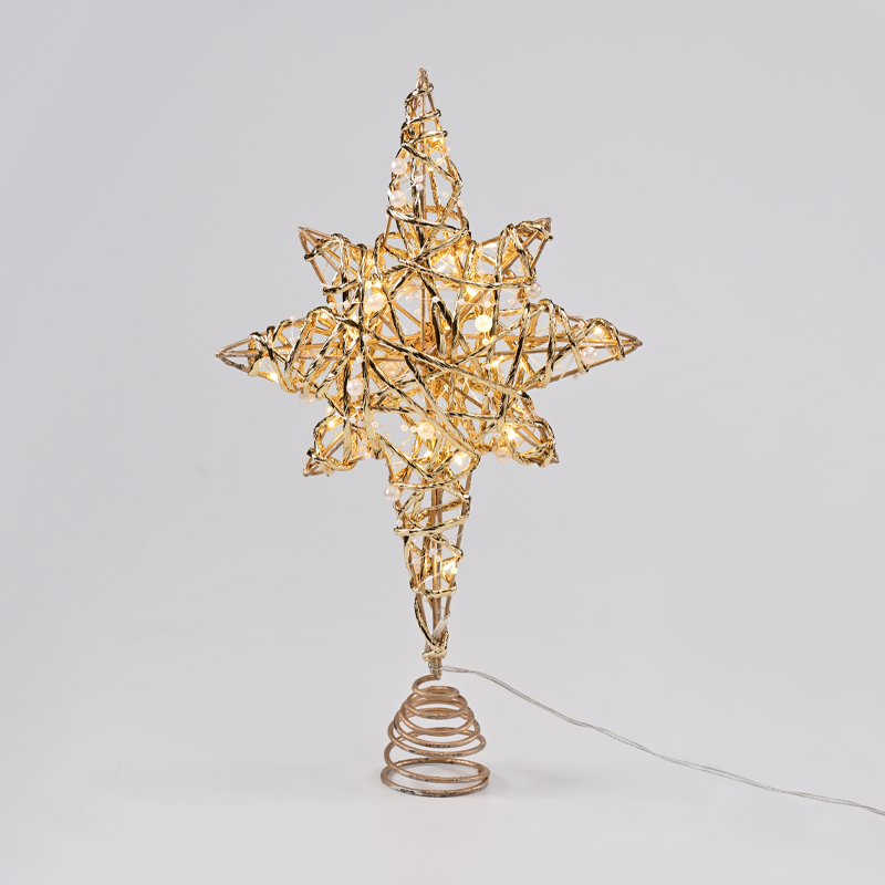ACA LIGHTING CHRISTMAS X11201129 "GOLD & WHITE BEAD STAR " 20 MINI WW LED LIGHTS BAT. 3ΧΑΑ,IP20 37x5x20cm
