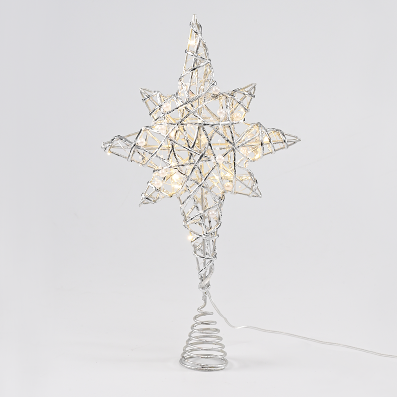 ACA LIGHTING CHRISTMAS X11201130 "SILVER & WHITE BEAD STAR " 20 MINI WW LED LIGHTS BAT. 3ΧΑΑ,IP20 37x5x20cm
