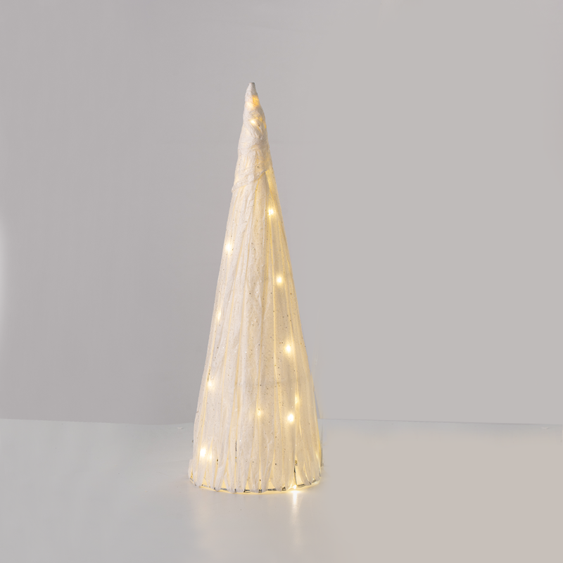 ACA LIGHTING CHRISTMAS X112011321 "WHITE PAPER CONE TREE" 20 MINI WW LED LIGHTS BAT. 3ΧΑΑ,IP20 Φ18.5X50cm