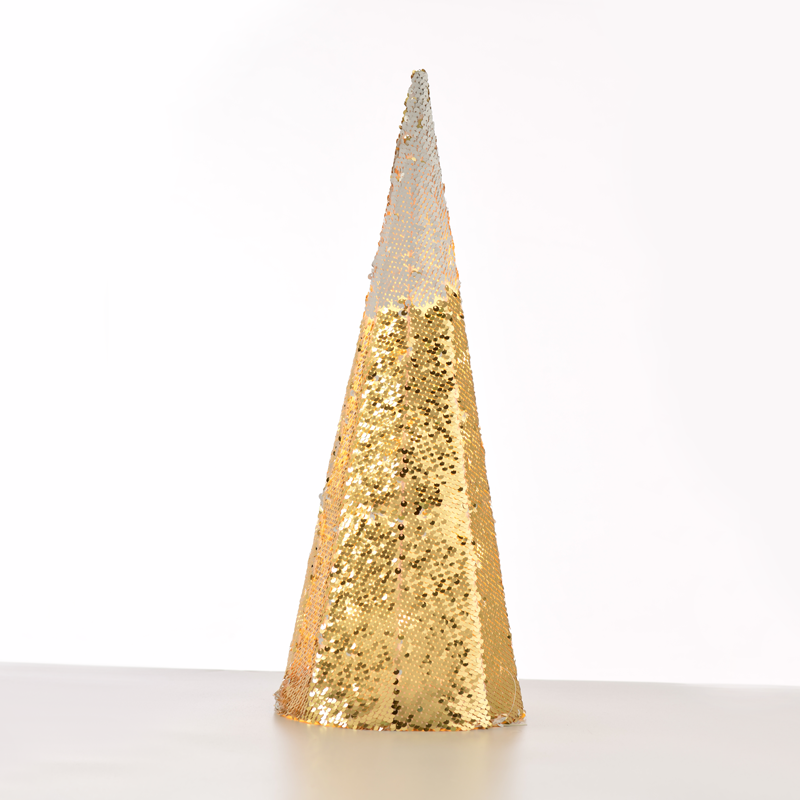 ACA LIGHTING CHRISTMAS X1124118 "CHAMPAGNE GOLD & WHITE SEQUIN CONE TREE" 20 WW LED LIGHTS BATTER. 3ΧΑΑ,IP20 Φ20,5Χ60CM
